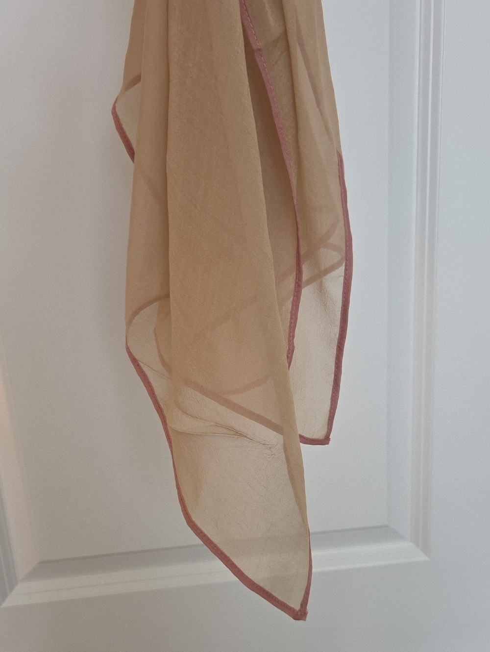 Lightweight Tan Sheer Scarf with Contrasting Pink Edge